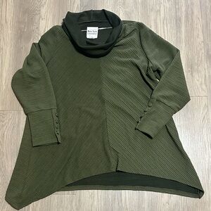 New York Laundry Olive Ribbed Asymmetrical Cowl Neck Sweater